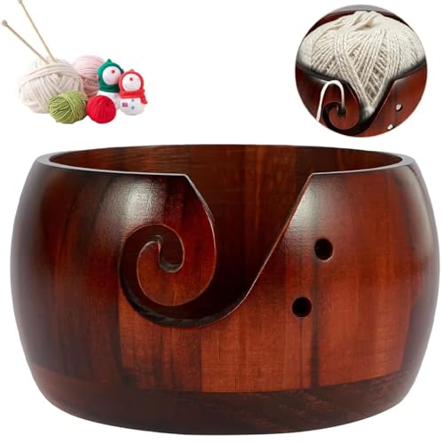 Joyeee Wooden Yarn Bowl, Yarn Holder for Crocheting, Crochet Bowl Accessories Holder with Holes Handmade to Prevent Slipping, Perfect Crochet Holder for Crocheting and Knitting Mothers Day Gift 6'' - color: B