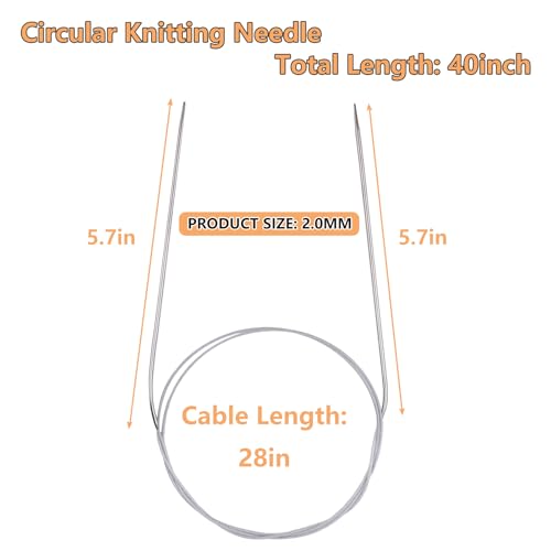 Hobekoee Circular Knitting Needle 40 inch (100cm),Size US 0 (2.0mm) Round Stainless Steel Knitting Needles for Smoothly Knit Blanket,Sweater,Coaster,Socks - size: US 0(2mm)