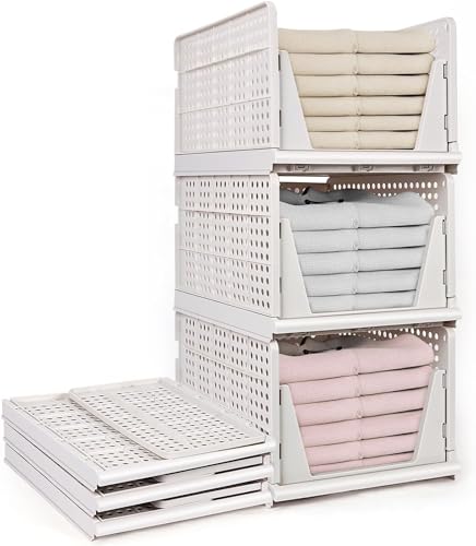 yazi 3 Pack XL Foldable Plastic Closet Storage Bins | Stackable Storage Organizer for Clothes, Perfect for Closet Shelf Use to Keep Bedroom Wardrobe Neat and Well Arranged - size: 3XL