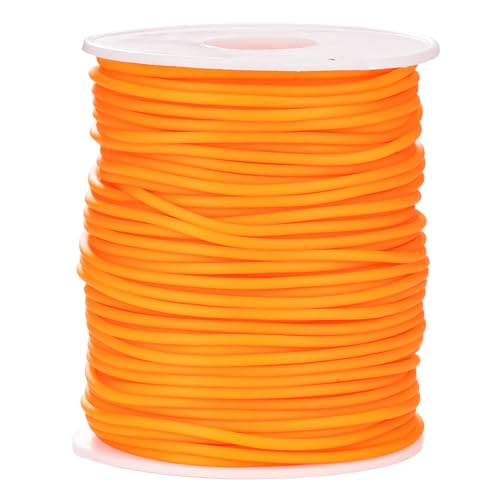 Hollow Pipe Rubber Tube 54 Yards 2mm Orange Rubber Saver with 1mm Hole | Tubing Knitting Barber Cord with Spool for Knitting Projects, Jewelry Making, Bead Creations - color: Orange