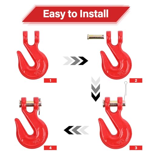 5/16'' Chain Hooks, Red Powder Coating Grade 80 Clevis Grab Hook | Heavy-Duty Forged Alloy Steel for G80 Tow Chain and Binders - 4,900 lbs WLL for Trailer Truck Safety Transport (Pack of 4) - size: 5/16IN - 4PCS