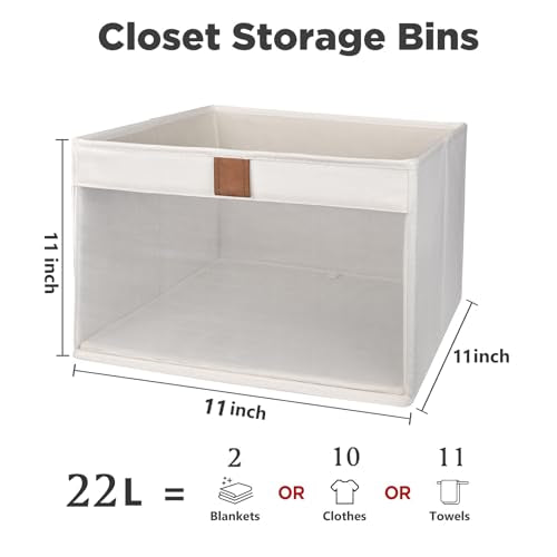 Linen Closet Organizers and Storage, Closet Storage Bins Basket Organizer, Foldable Organization Baskets with Mesh Window for Clothes Towels and Toys, 11" x 11" x 11", Beige, 2 pack - color: Beige-2Pack, size: 11"L x 11"W x 11"H