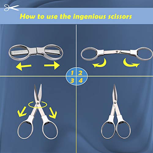 Friker Folding Scissors,Portable Telescopic Cutter Pocket Badge Scissors | 2 Pcs Mini Safe Silver Foldable Scissors for Household, Office, Handcrafts, Sewing, Nurse Use, Travel and Fishing - color: Silver