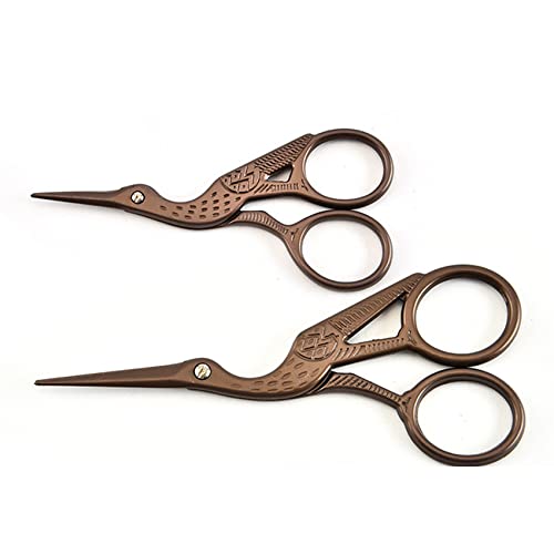 2PCS Vintage Stork Shape Sewing Scissors Stainless Steel Scissors | Metal Tailor Scissors Sharp Sewing Shears for Embroidery, Craft, Art Work & Everyday Use (Brown) - color: Brown