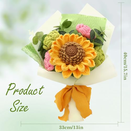 Handmade Crochet Flower Bouquet, Crochet Flowers, Knitted Flowers | Mixed Flowers, Crochet Bouquet, Artificial Flower Crochet Rose Tulip for Lover, Friend,family, Wedding Anniversary - color: Brown&green