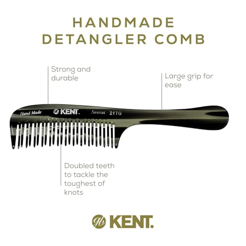 Kent 21T Black Graphite Large Wide Tooth Detangling Comb, for Thick Curly Wavy Hair. Handled Comb For Wet and Dry Hair. Handmade of Quality Cellulose, Saw-Cut Hand Polished, Made in England - color: Graphite, size: 3 Pack
