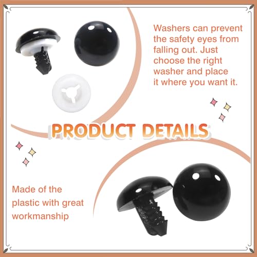 TOAOB 8pcs 24mm Large Safety Eyes for Amigurumis Black Plastic Crafts Doll Eye with Washers for DIY Crochet Stuffed Animals Doll Making Supplies - color: Black, size: 24mm