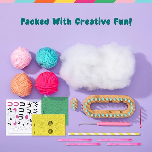Bright Stripes Nimble Knitter Adjustable Loom Craft Kit for Kids, Ages 8+ | Comes with yarn, stickers and stuffing, makes knit characters and plush pals, a wonderful gift idea suited to teens today - color: Multicolor, style: Nimble Knitter