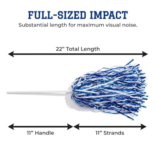 Anderson's Metallic Blue and White Foil Textured Pom Poms- Pack of 10 | Anderson's Metallic Pom Pom School Spirit Shakers, Cheerleader, Football Basketball Homecoming, Team Party, Performance - color: Royal Blue and White