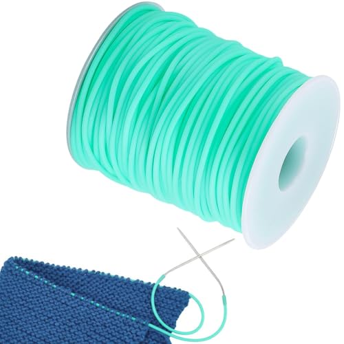 CRASPIRE 54.68 Yards 2mm Hollow Pipe Rubber Tube Cords Barber Cord for Knitting Stitch Holder Tubing 1mm Hole Rubber Cord with Spool Aquamarine for Bracelet Jewelry Making DIY Crafts Bead Creation - color: Aquamarine