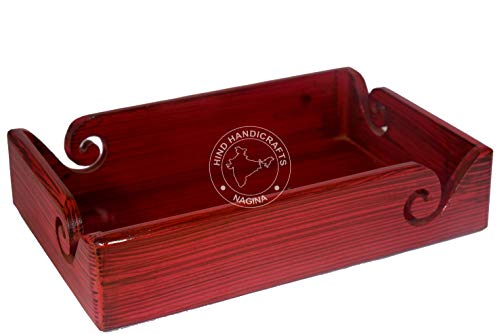 Solid Handmade Crafted Wooden Portable Antique Yarn Storage Bowl Tray - Holder for Knitting Crochet Hook Accessories - Multipurpose Organiser (Teak Red, 12" x 8" x 2.5") - color: Teak Red