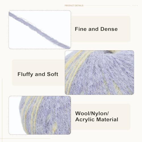 PATIKIL Wool Acrylic Blend Long Pile Yarn 2 Skeins Mohair Yarn Lace Weight for Crocheting Knitting Gloves Hats Socks Scarves, Purple Yellow - color: Purple Yellow