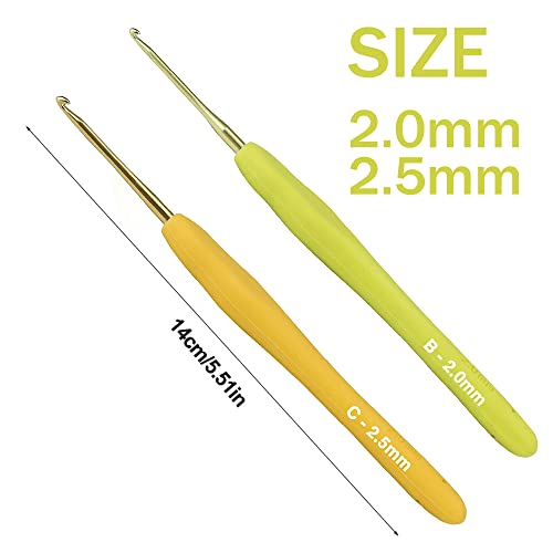 2.0mm and 2.5mm Crochet Hook，2pack Size Crochet Hook Aluminum Soft Grip Rubber Handle Needles,Ergonomic Handle Crochet Hooks Set, Crochet Needle for Beginners and Experienced Crochet Hooks Lovers - size: 2.0mm;2.5mm