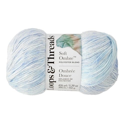 Loops & Threads Soft Ombre Yarn – Light Polyester Acrylic Blend for Knitting & Crochet, Soft Gradient Yarn for Blankets, Hats, Shawls & Accessories, Dark Blue White Ombre