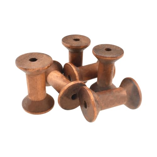 HAHIYO 2Inch/5cm 6PCs Light Brown Color Wood Spool - Natural Unfinished Wooden Thread Spools for Textile Wire Weaving Ribbon Crafts DIY Art Education Smooth Rotatable Bobbins - color: Light Brown, size: 2Inch-6P