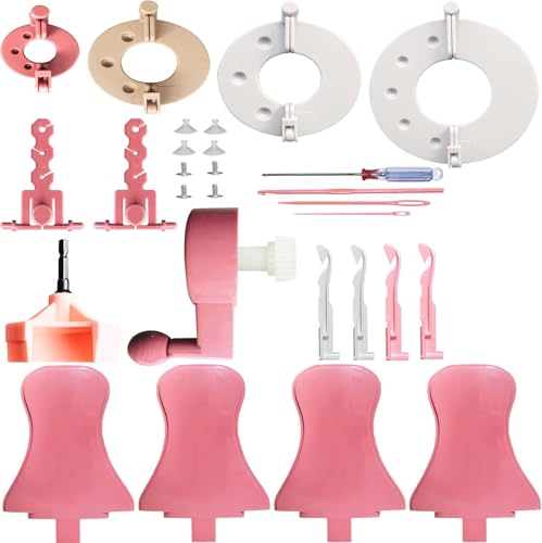 AZANU 32 Pcs Set Sentro 40/48 Knitting Machine Accessories，Various Weaving Loom Round Knitting Machines Replacement Tools Include Adapter，Handle，Tensioner and Knit Hook Kit for Adults & Kid