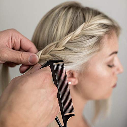 Authentic "Never Let Go" Carbon Fibre Professional Styling Comb, Balayage and Highlighting Long Tail Metal Pick Teaser Comb (#2)