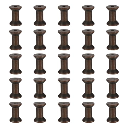 MECCANIXITY 26 Pcs 1.2"x2" Small Empty Thread Spools, Coffee Color Unfinished Wooden Spools Wire Weaving Bobbins, Wire Weaving Bobbins for Embroidery DIY Sewing Machines Cord Jewelry Chain - color: Coffee Color, size: 1.2"x2"