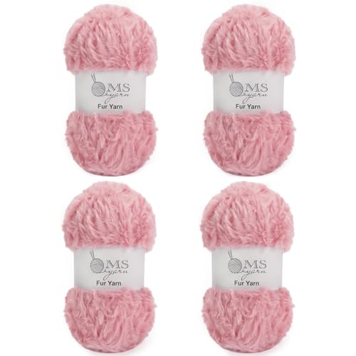 4 Skein Faux Fur Yarn 284 Yards - Super Bulky Soft Fluffy Eyelash Yarn for Knitting & Crocheting (Each Skein 100g/3.5oz) Amigurumi Hat Scarf - Dark Apricot - color: Dark apricot