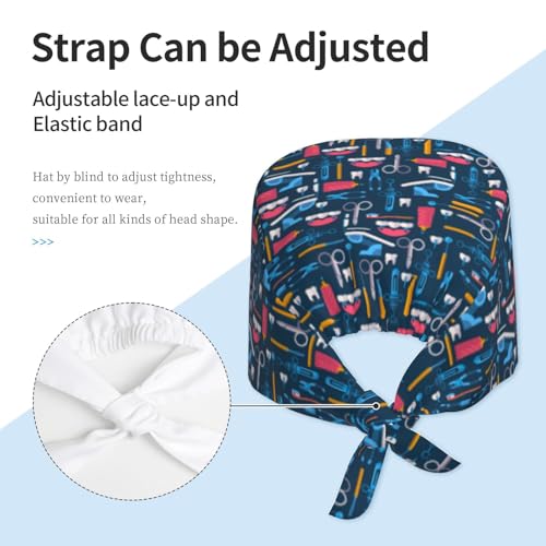 MOLIAN Dental Tooth Adjustable Working Cap Surgical Headgear for Women Men | Adjustable Tie Back Scrub Caps with Button Built-in Sweatband Working Cap for Nurses Doctors and Workers - color: Dental Equipment