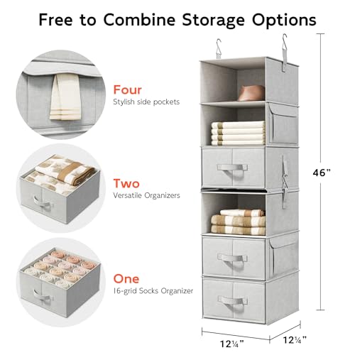 Vailando 6-Shelf Hanging Closet Organizer with 3 Drawers, 2 Separable 3-Shelf Closet Organizers and Storage for Wardrobe Organization, Hanging Dresser for Nursury & Dorm Clothes Organizer (Pack of 2) - color: Silver Gray, size: 6-Shelf Separable (Pack of
