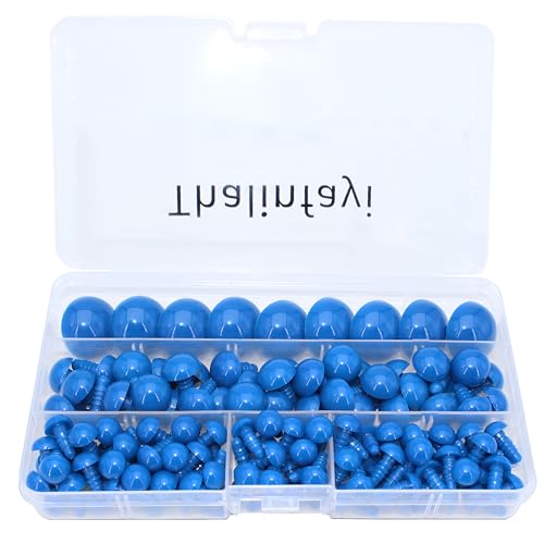 Thalinfayi 200pcs 10/15/24mm Safety Eyes and Washers for Amigurumi Crochet | Blue Plastic Crochet Craft Eyes for Stuffed Plush Animals, Crafts, Crochet Doll DIY Making Supplies ; Neatly Sorted by Size - color: Blue