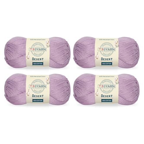 Troyarn Desert Giza Cotton (4- Skeins Pack) 100% Mercerized Giza Cotton Yarn Super Fino Worsted Weight #1 Soft Knitting and Crochet Yarn (4 x 1.76 oz) / (4 x 137 Yds) (11072 - Lilac) - color: 11072, size: 4 Skein