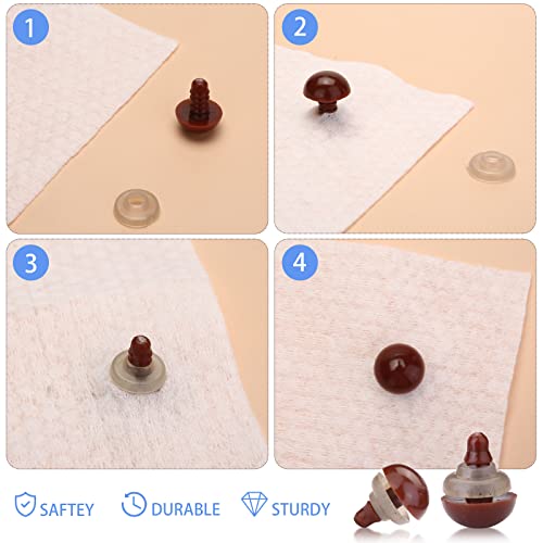 Safety Eyes and Noses for Amigurumi, Brown Plastic Doll Eyes and Teddy Bear Nose with Washers for Crochet Stuffed Animals, Crochet Toy and Teddy Bear for Doll Making Supplies - color: Brown
