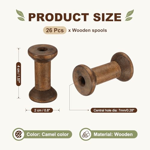 MECCANIXITY 26 Pcs 0.8"x1.6" Small Empty Thread Spools, Camel Color Unfinished Wooden Spools Wire Weaving Bobbins, Wire Weaving Bobbins for Embroidery DIY Sewing Machines Cord Jewelry Chain - color: Camel Color, size: 0.8"x1.6"