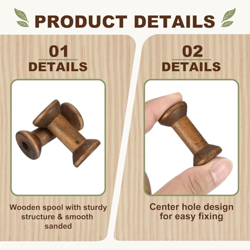 MECCANIXITY 26 Pcs 0.8"x1.6" Small Empty Thread Spools, Camel Color Unfinished Wooden Spools Wire Weaving Bobbins, Wire Weaving Bobbins for Embroidery DIY Sewing Machines Cord Jewelry Chain - color: Camel Color, size: 0.8"x1.6"