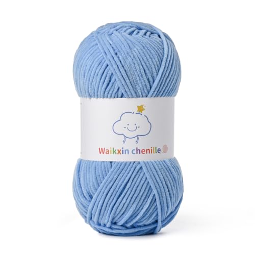 Skinny Chenille Yarn for Crocheting,Baby Yarn for Crocheting Soft,3.5 oz/218.7 yds Fingering Weight Velvet Yarn,Fluffy Amigurumi Yarn for Baby Blankets/Clothes&Crafts(Azure) - color: Azure