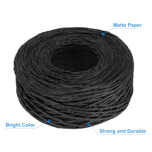 PATIKIL 328 Feet Raffia Ribbon, Raffia Yarn Paper Rope Twine String, Black | for Crochet Bags Craft Festival Gifts Bouquets Wrapping - color: Black