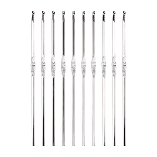 uxcell Stainless Steel Crochet Hook 2.5mm Knitting Needles for DIY Craft Yarn 10Pcs - size: 2.5mm