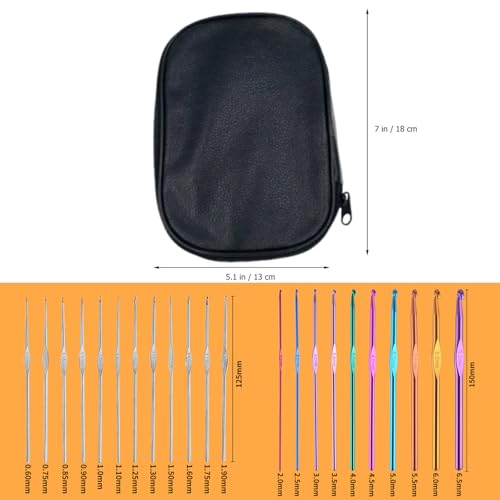 23 PCS Crochet Hooks Set Ergonomic Aluminum Handles Steel Tips Yarn Needles Crochet Accessories with Storage Case(Black) - color: Black
