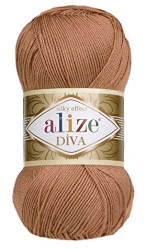 Alize Diva Silk Effect 100% Microfiber Acrylic Yarn 1 Ball/Skein 100gr 383yds Color (261 - Red Brown) - color: 261 - Red Brown