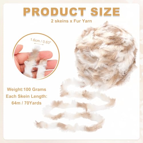 PATIKIL 70 Yards Fur Yarn, 2 Skeins 100 Grams Soft Plush Fluffy Chunky Polyester Faux Fur Eyelash Yarn for Crocheting Hand Knitting Blanket Hats Crochet Crafting, Chestnut Shell Color - color: Chestnut Shell Color