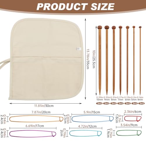 7 Pairs Bamboo Knitting Needles Set, Long Wooden Knitting Needle, Single Point Straight Wood Needles, Wooden Knittings Needle for Making Sweater, Shawl, Scarf