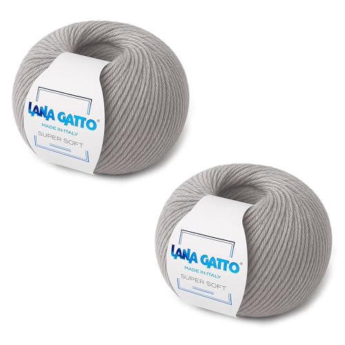 100% Merino Wool Yarn – Extrafine Super Soft Yarn for Knitting, Made in Italy by Lana Gatto, Super Soft Line, Gray 20741, 2-Pack (1.8 oz. / 137 yds Each) - color: Gray - 20741, size: 2