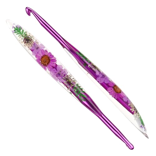Katech 6.5mm Crochet Hook for Arthritic Hands, Long Aluminum Inline Hooks | Ergonomic Crochet Hooks with Dried Floral Grip-Elegant & Unique, Smooth Crochet Needle-Crochet Gift for Beginner&Crocheter - size: 6.5mm