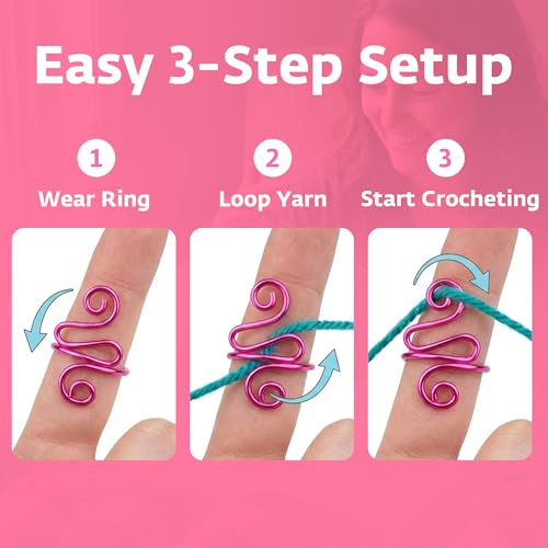 Crochet Tension Ring, Adjustable Crochet Ring for Finger, Works to Loop Yarn, Crochet Accessories, Crochet Supplies, Crochet Hooks, Gift, Resizeable, 1 Count (Pink) - color: Pink