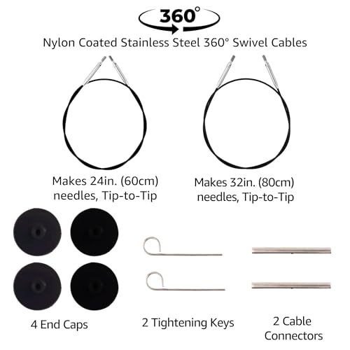 KnitPro Dreamz Chunky 5-Inch IntChg. Circular Knitting Needle Set | US 11, 13, 15, 17, 19 Incl. 2 Memory-Free Cables, 4 Caps, 2 Keys, 2 Connectors, Fabric Case & Project Bag