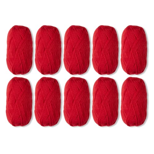 Knit Picks Wool of the Andes Red 100% Wool Yarn Pack for Knitting | 10 skeins (500g total) of soft worsted weight crocheting yarn in Red color, good for felting. - color: Red