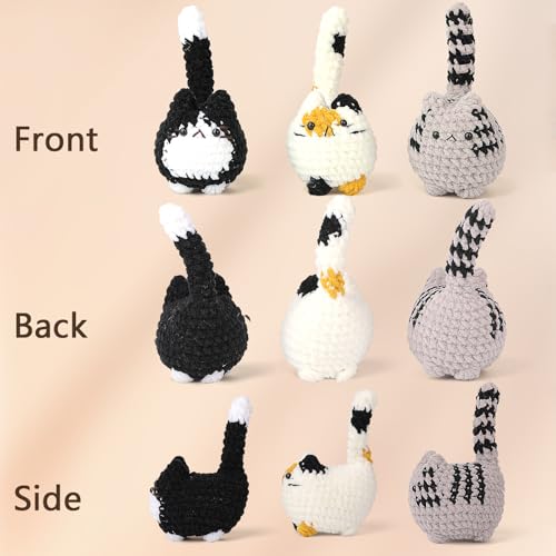 3 pcs Crochet Cats for Desk Decor, Cute Mini Handmade Knitted Cats for Shelf or Office Decor, Gifts for Women and Cat Lovers