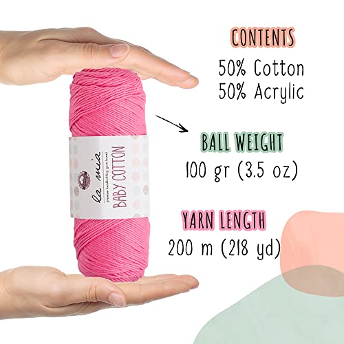 3 Skein La Mia Baby 50% Cotton Total 10.5 Oz Each 3.5 oz (100 g) / 218yd (200m), Medium, Worsted, Super Soft Yarn, Best for Baby and Amigurumi, Light Cream - L050 - color: Light Cream - L050