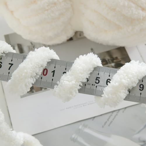 HOMBYS Cream White Chunky Chenille Yarn for Hand Knitting,Fluffy Soft Jumbo Yarn Crocheting,Super Bulky Big Yarn for Chunky Blanket,Large Thick Arm Knitting Yarn,8 Pack Plush Fuzzy Yarn - color: Cream White