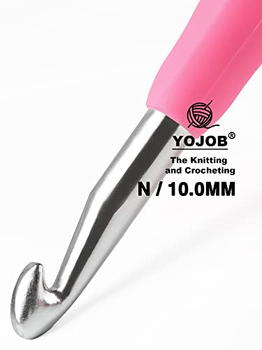 YOJOB 2-Pack Size M / 9mm, N / 10mm Crochet Hooks, Ergonomic Crochet Hook | Super Smooth Knitting Needles with Soft Rubber for Beginner and Advanced (9.0mm, 10.0mm) - size: 9mm, 10mm