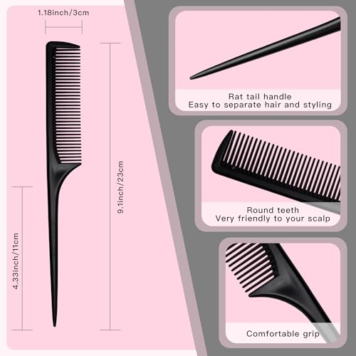 4 Pcs Rat Tail Comb Set for Women -Fine Tooth Styling comb with Pick, Anti-Static Heat Resistant Teasing Comb,Professional Hair Parting Tools for Smooth Detangling, Updos & Salon-Perfect Hairstyles. - color: Purple-Blue-Pink-Black