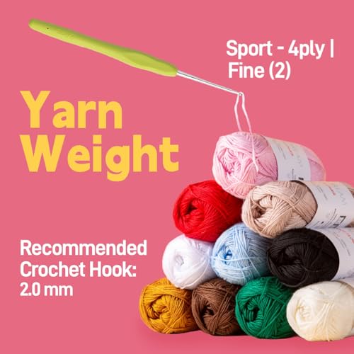 2 Pack of 180YDS/1.76OZ 100% Cotton Yarn, Soft Mercerized Cotton for Amigurumi with Easy-to-See Stitches, Fine-Sport #2, Amigurumi Cotton Yarn for Crocheting Strong and Silky, Green