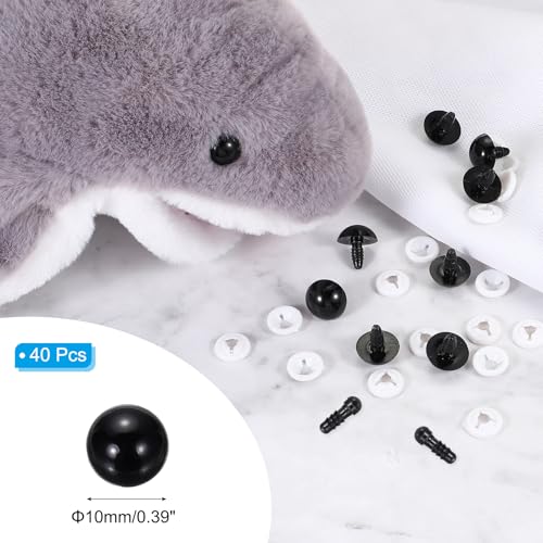 PATIKIL 10mm Safety Eyes, 40 Pcs Plastic Craft Eyes with Protective Film with Washers for Stuffed Animals Crochet Toys Dolls DIY Craft Making, Black - size: 10mm