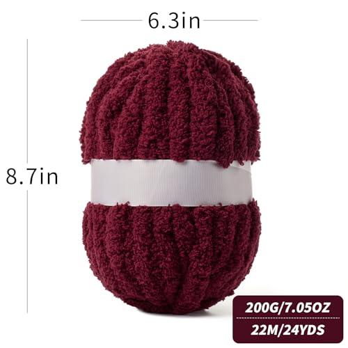 10 Pack Burgundy Fuzzy Chunky Yarn for Hand Knitting, Bulky Thick Fluffy Chenille Yarn for Crocheting, 240yds/70.5oz Jumbo Crochet Yarns, Soft Chunky Knit Blanket Yarns for Crochet - color: 10 Burgundy